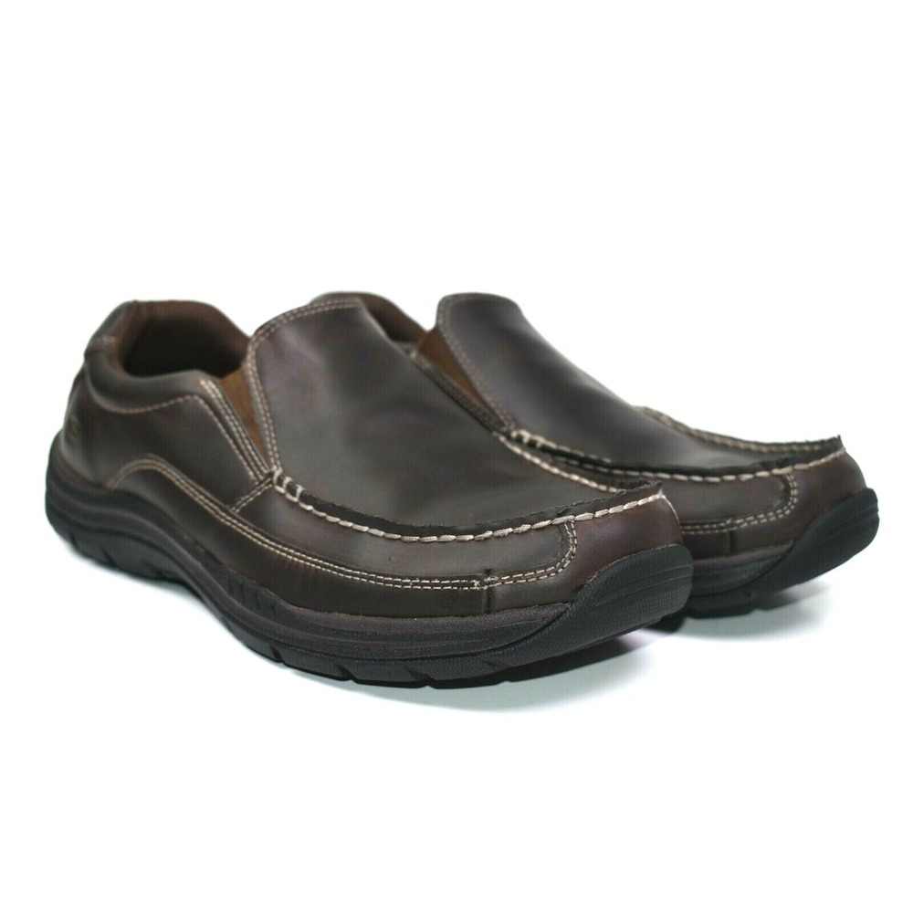 Skechers Mens Memory Relaxed Fit Brown Leather Casual Loafers Size 8 - 64348